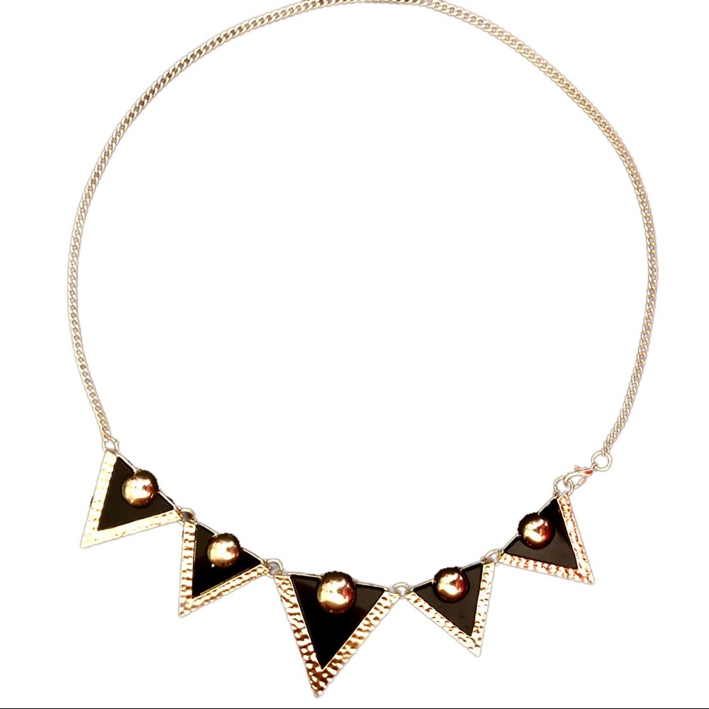 Statement Necklace | Gold & Black Triangles with Textured Gold